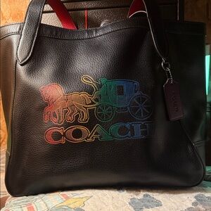 Coach Black Tote with Multicolor Logo